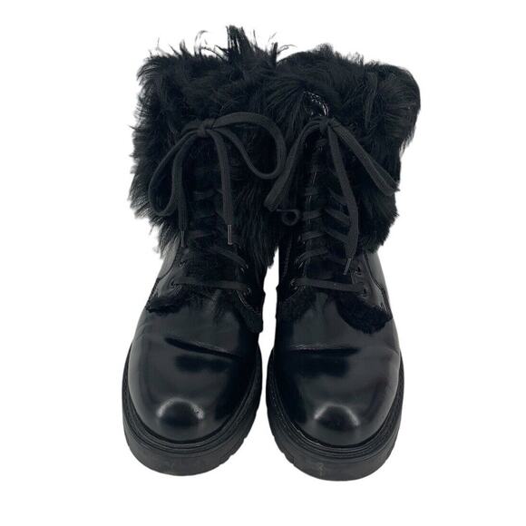PRADA Shearling Lined Leather Ankle Boots Lace Up Size 38 Goth Combat Motorcycle - Picture 1 of 16